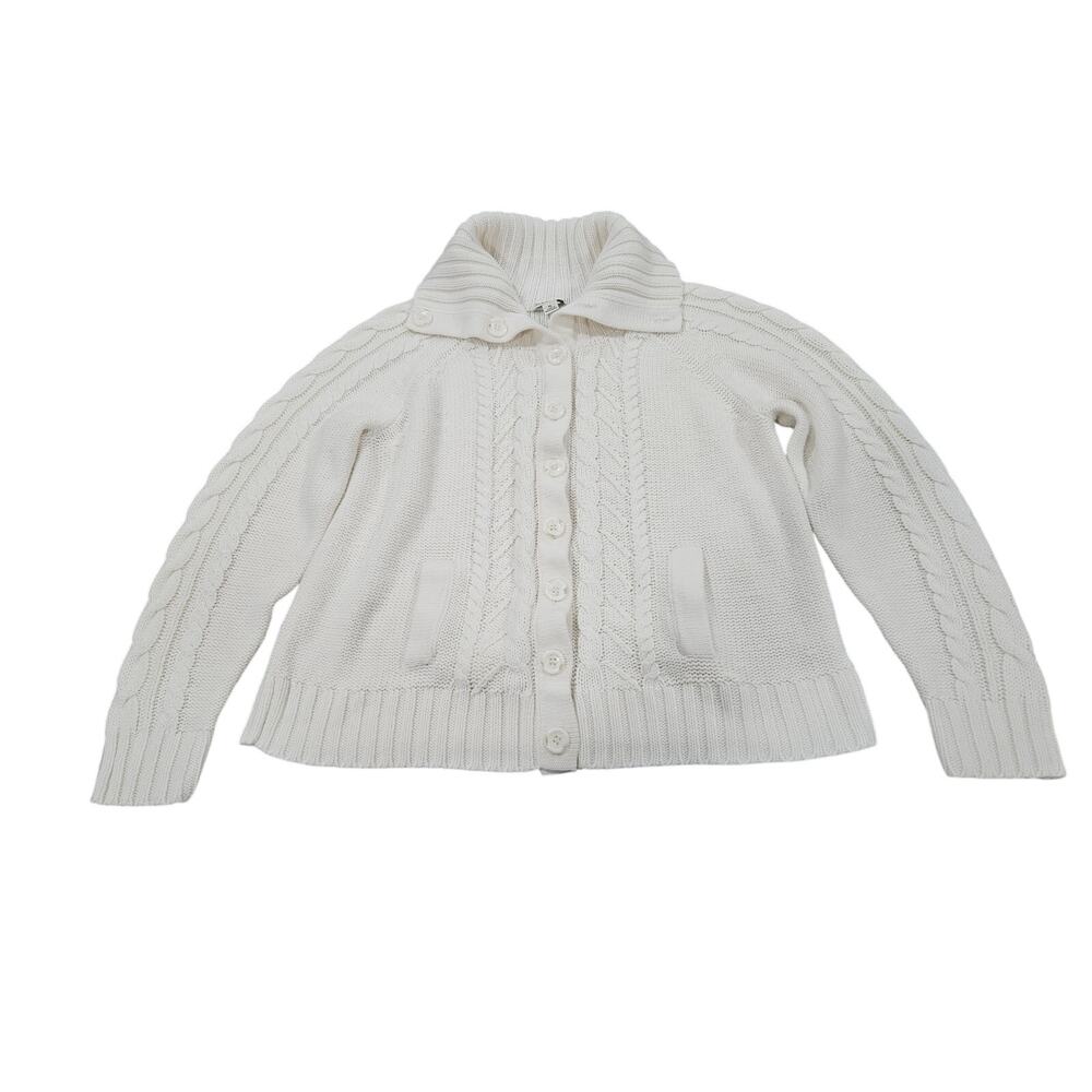 St John’s Bay XL Shawl Collar Cardigan Cream Cable Knit Preppy Sweater